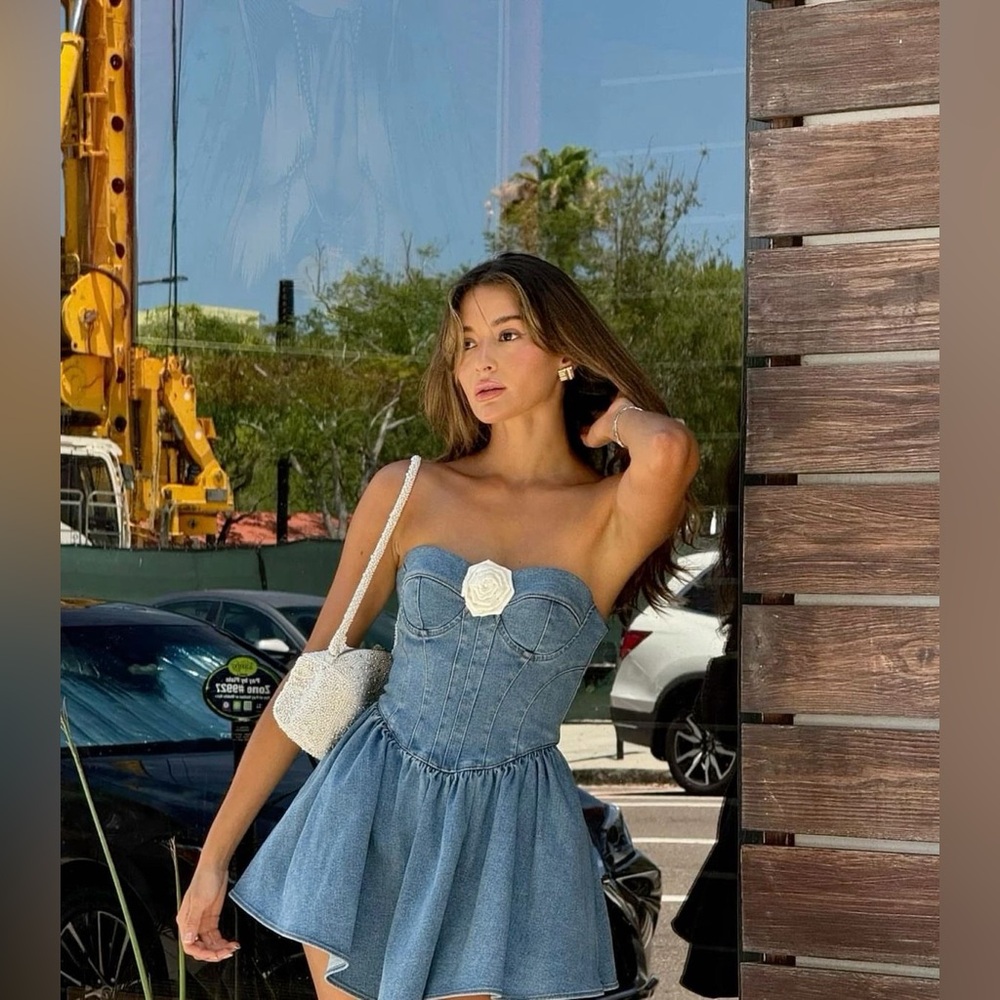 Hana midi dress in medium blue wash